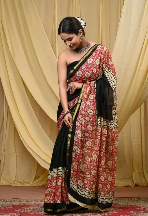 Jaipuri hand block printed soft cotton saree