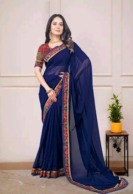 Fancy georgette plain saree with blouse