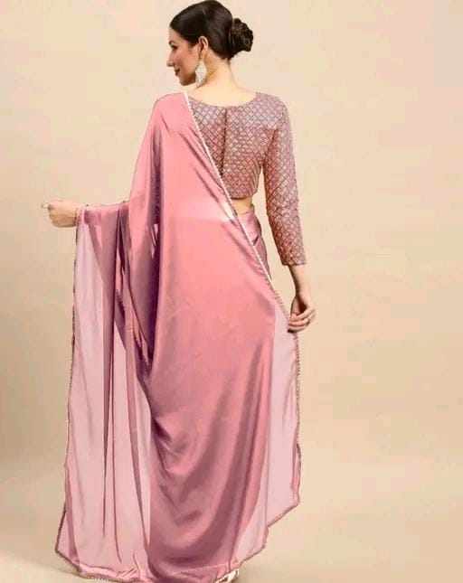 Trendy satin silk fabric saree with embroideryvpattern blouse