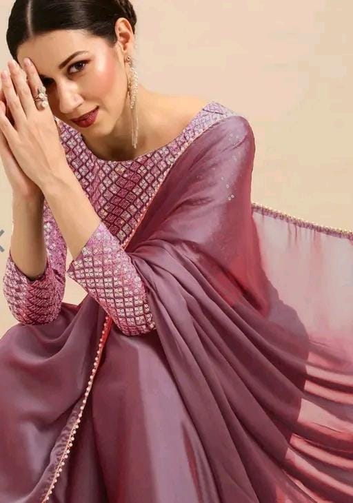 Trendy satin silk fabric saree with embroideryvpattern blouse