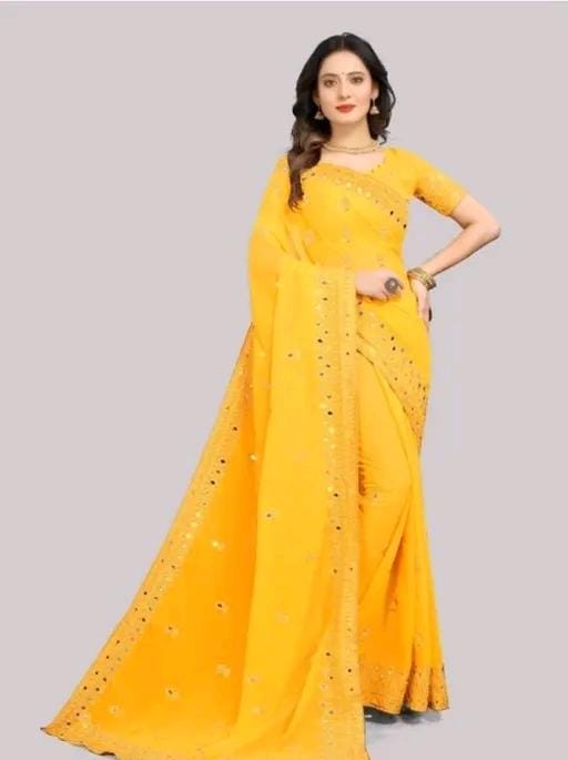 Embroidery mirror saree