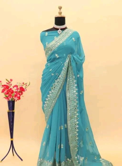 Embroidery mirror saree