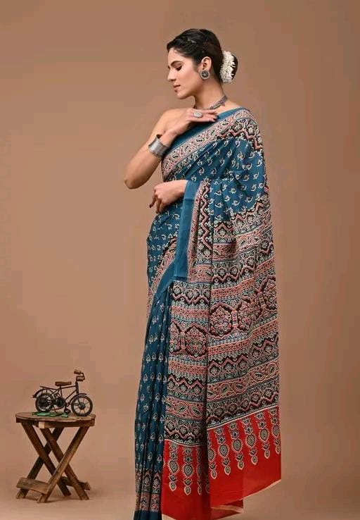 Women jaipuri printed cotten saree