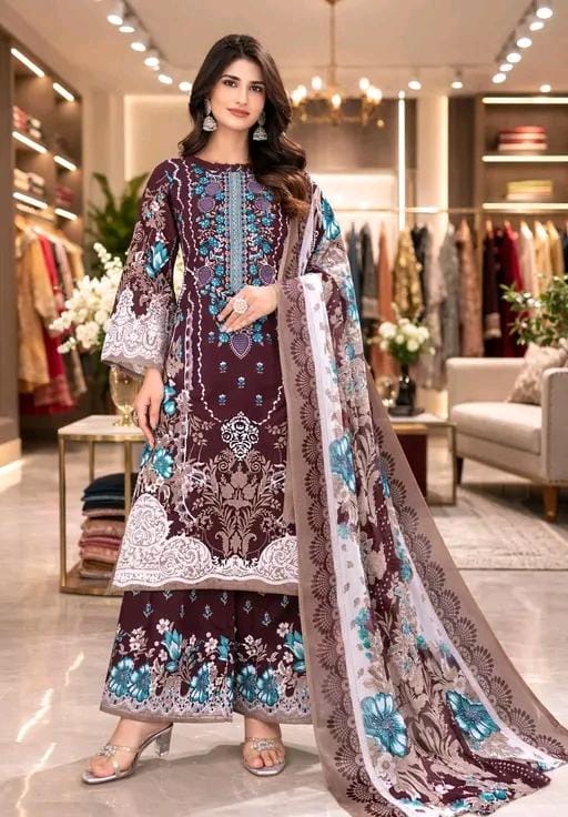 Women printed crepe suit and dress material with dupatta