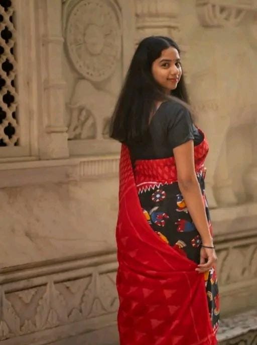 Hand block printed soft fancy cotton mulmul saree