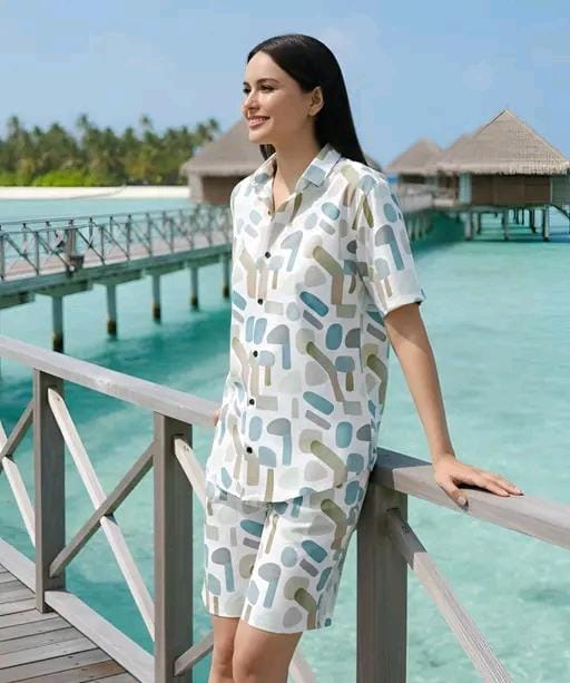 Laycra printed shirt & shorts co -co ord set for women