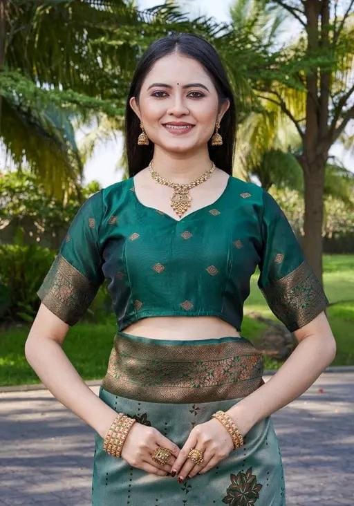 Woven srlf design pista colour banarasi saree