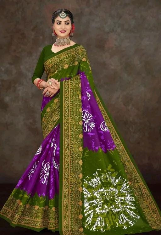Women printed pure cotton saree with floral design