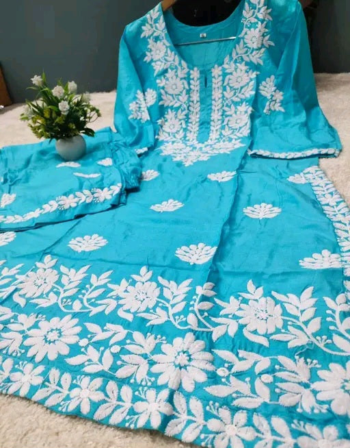 Chikankari kurti and plazoo