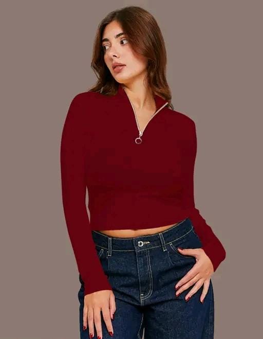 Casual polyester ribbed blend round neck full sleeves stylish