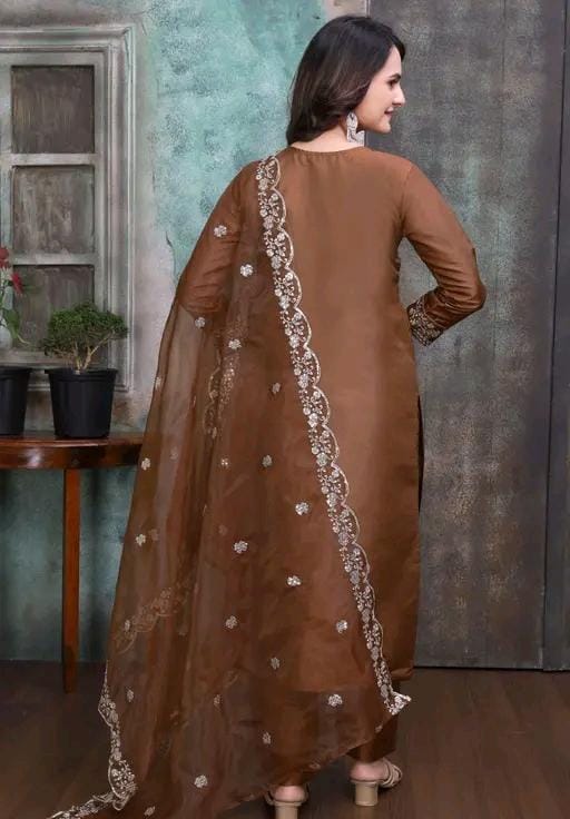 Rayon slub embroidered kurta set with dupatta