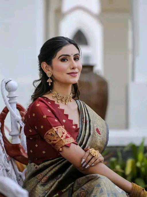 Fancy women cotton silk saree with blouse
