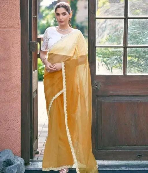 Super net tissue embellished saree lace border