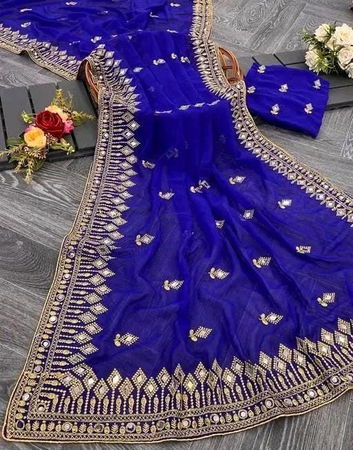 Embroidery mirror saree