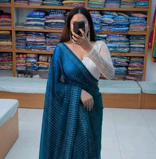 Georgette cutwork diamonds saree with blouse,saree ready tp bear