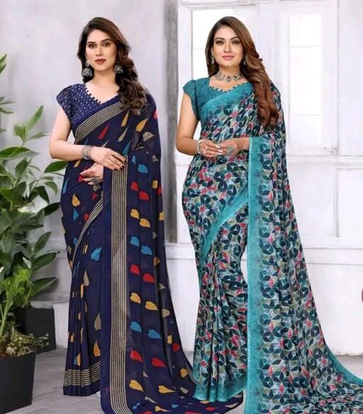 Daily wear georgette saree with blouse (pack of 2)