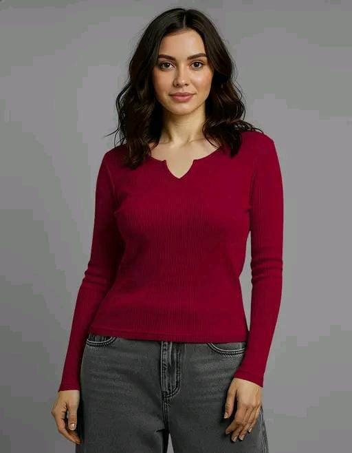 Casual polyester blend v-notch neck long stylish white top