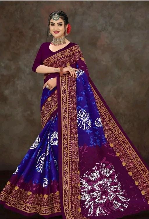 Women printed pure cotton saree with floral design