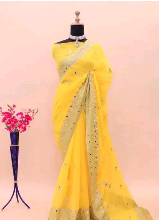 Embroidery mirror saree