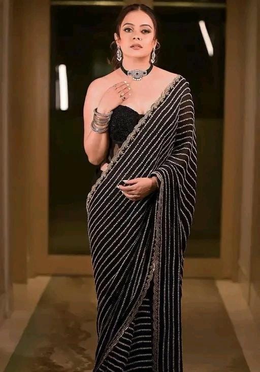 Z black party wear work saree with heavy designer