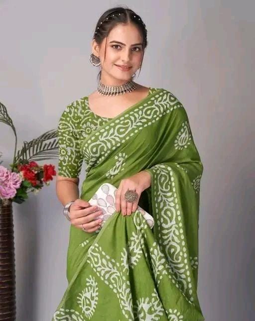 Pure cotton muh mul saree printed saree with blouse
