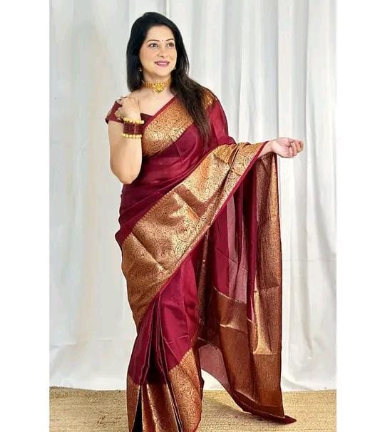 Royal banarasi soft semi silk saree with blouse piece for womens