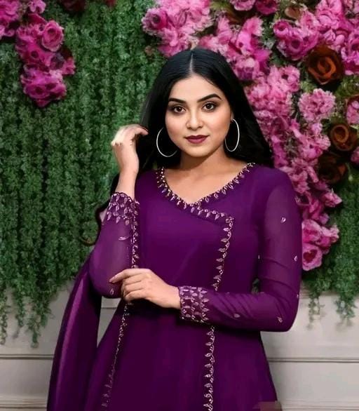 Parple anarkali kurti bembroidered dupatta for women
