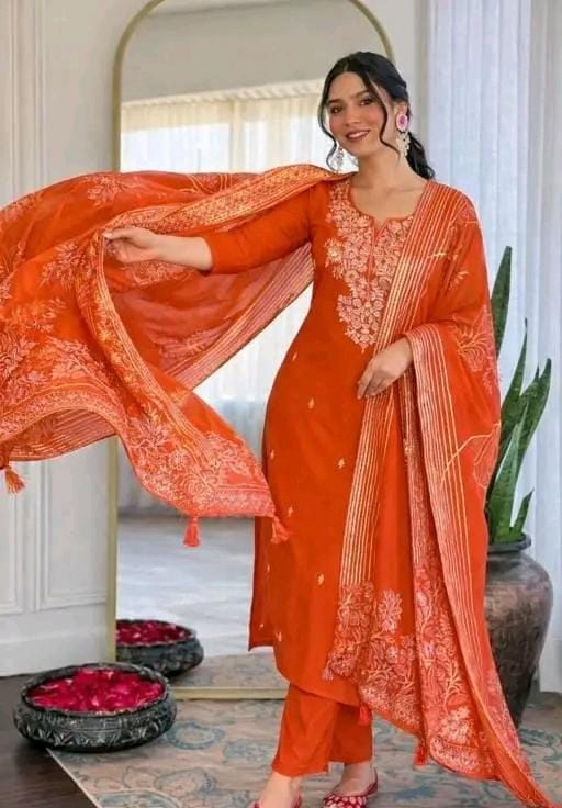 Women fancy cotton kurta set with dupatta