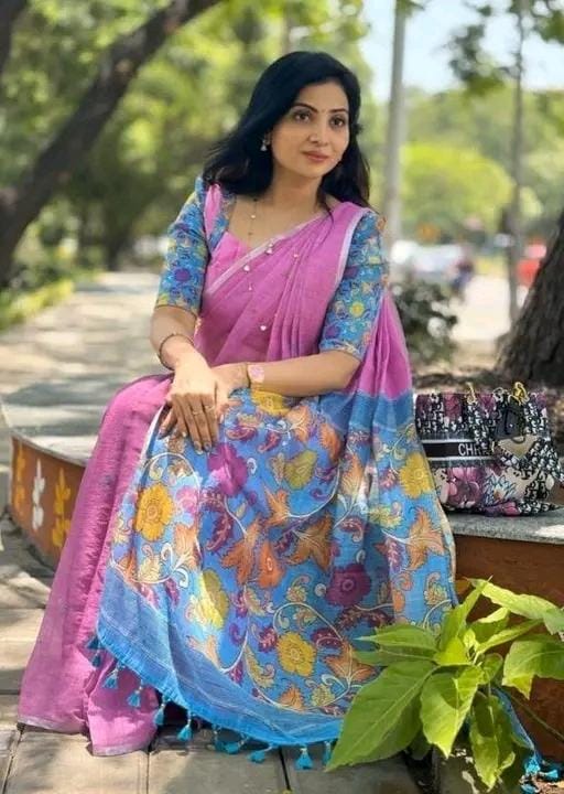 Linen cotton print sarer for women