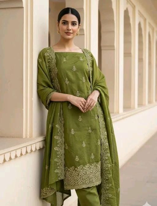 Vichitra silk salwar suit dupatta set