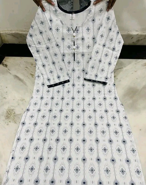 Blue & white priented cotton kurta