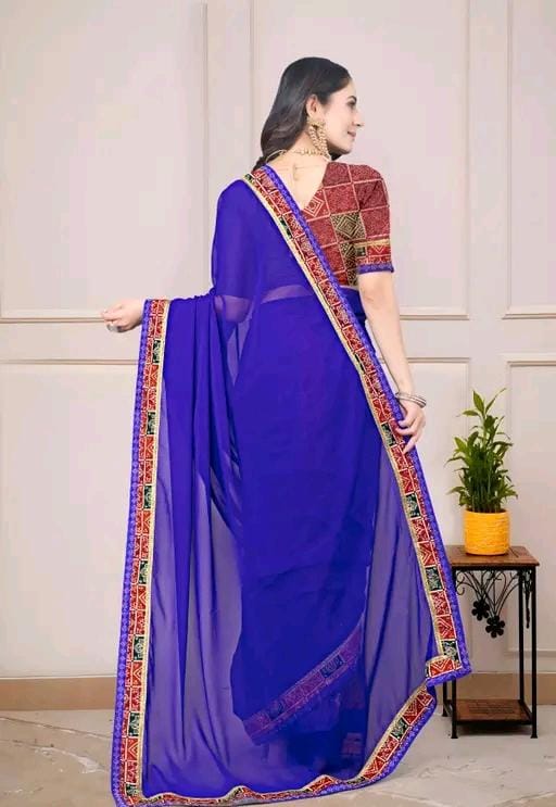Fancy georgette plain saree with blouse