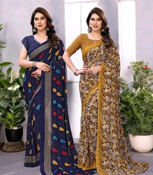 Daily wear georgette saree with blouse (pack of 2)