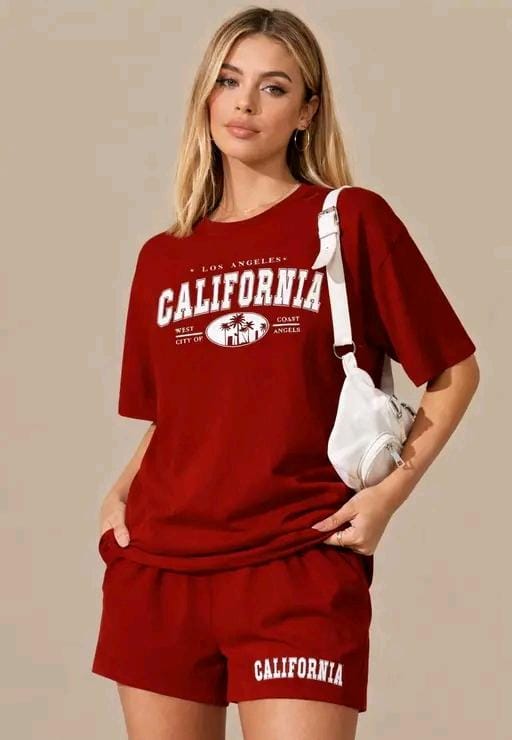 Women fancy round neck half sleeve top and shorts