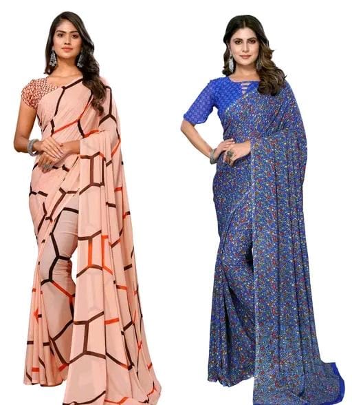 Women ,s desinger printed trendy saree with blouse materal (pack of 2)