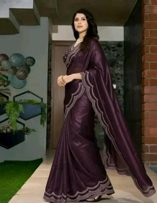 Women fancy new party wear twill net purpule sarees