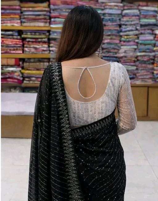 Georgette cutwork diamonds saree with blouse,saree ready tp bear